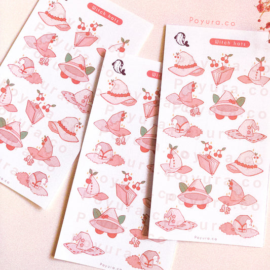 Witch girl hat pink cherry fruit food halloween spooky aesthetic cute polco deco kpop journal toploader sticker sheet