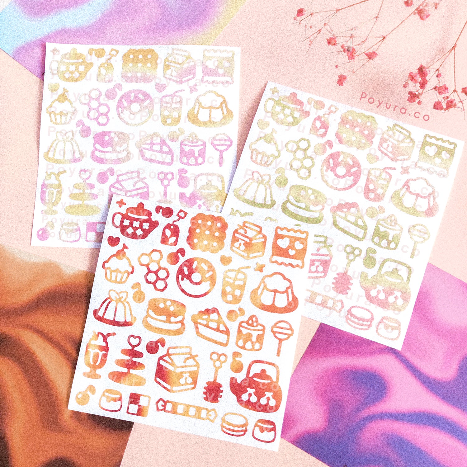 High tea deco tiny small filler star sparkle donut cherry fruit candy bag pudding honey pancake waffle lolly cakestand muffin cupcake milkbottle milkbox macaron cookie snack bubble tea boba selflove sweets food drink cake cafe tea teapot tealeaves aesthetic cute polco deco kpop journal toploader sticker sheet