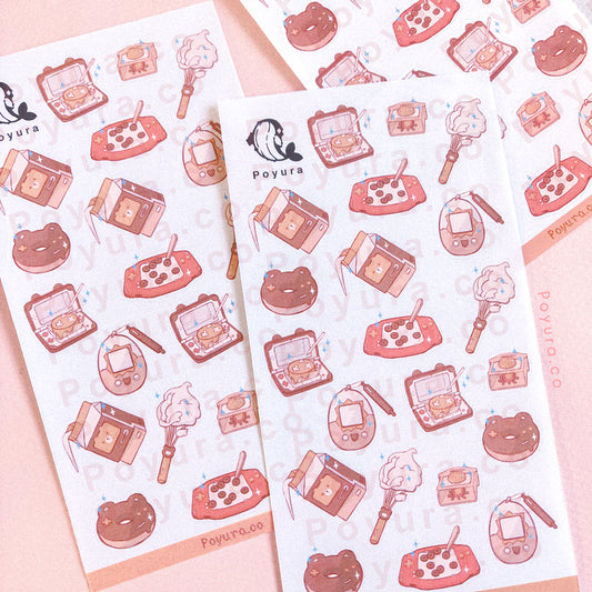 Valentine baking bear cafe food game console korean cake cereal breakfast tamagotchi gaming retro tech device deco tiny small orange food luck aesthetic cute polco kpop journal toploader sticker sheet