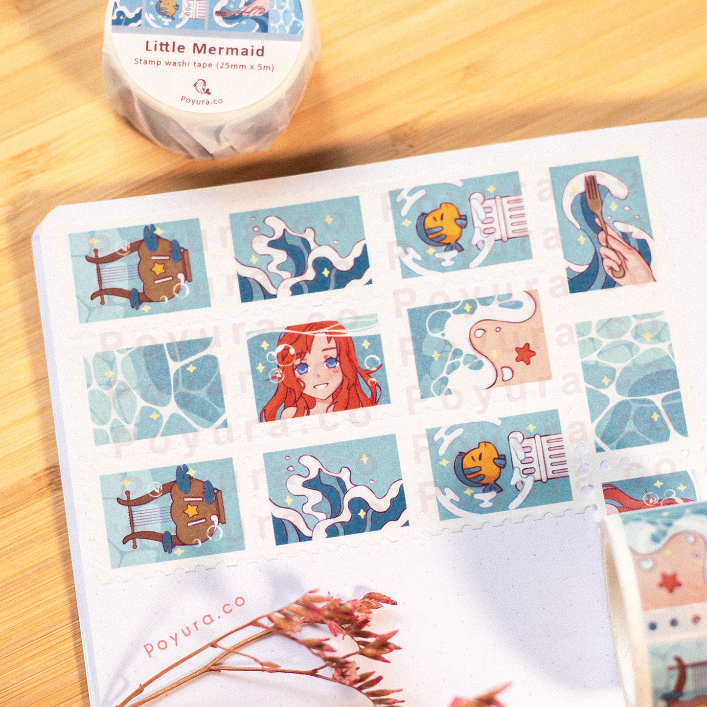 Sea water stamp washi tape Japanese Korean cute aesthetic stationery polco kpop journal toploader deco wave beach fish