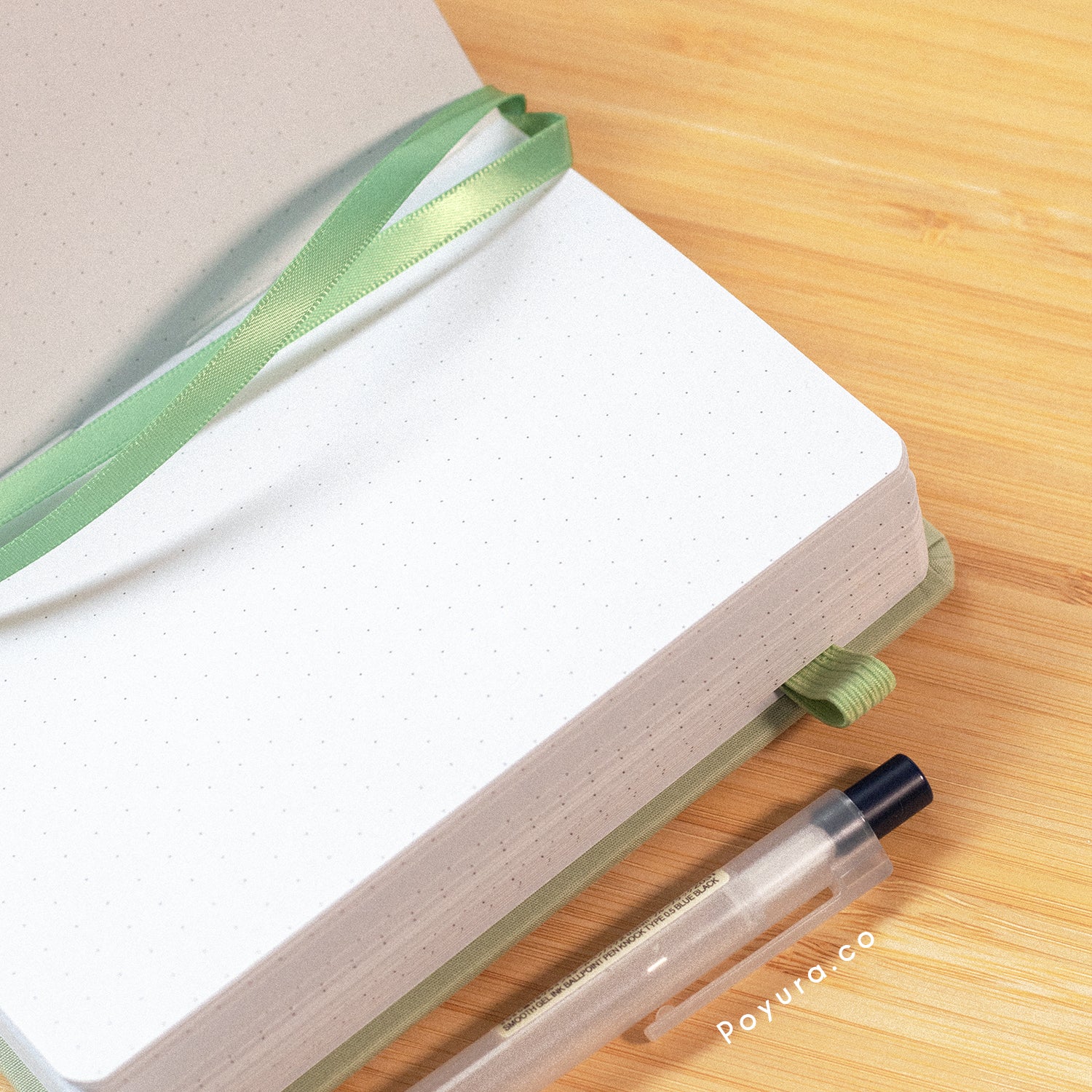 Green A6 linen hardcover Asian matcha taiyaki bullet journal with dotted paper and two bookmarks