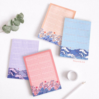 Bundle of 4 ocean waves memo pad with grid