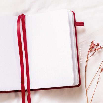 Red A6 linen hardcover Asian oriental fans bullet journal with dotted paper and two bookmarks