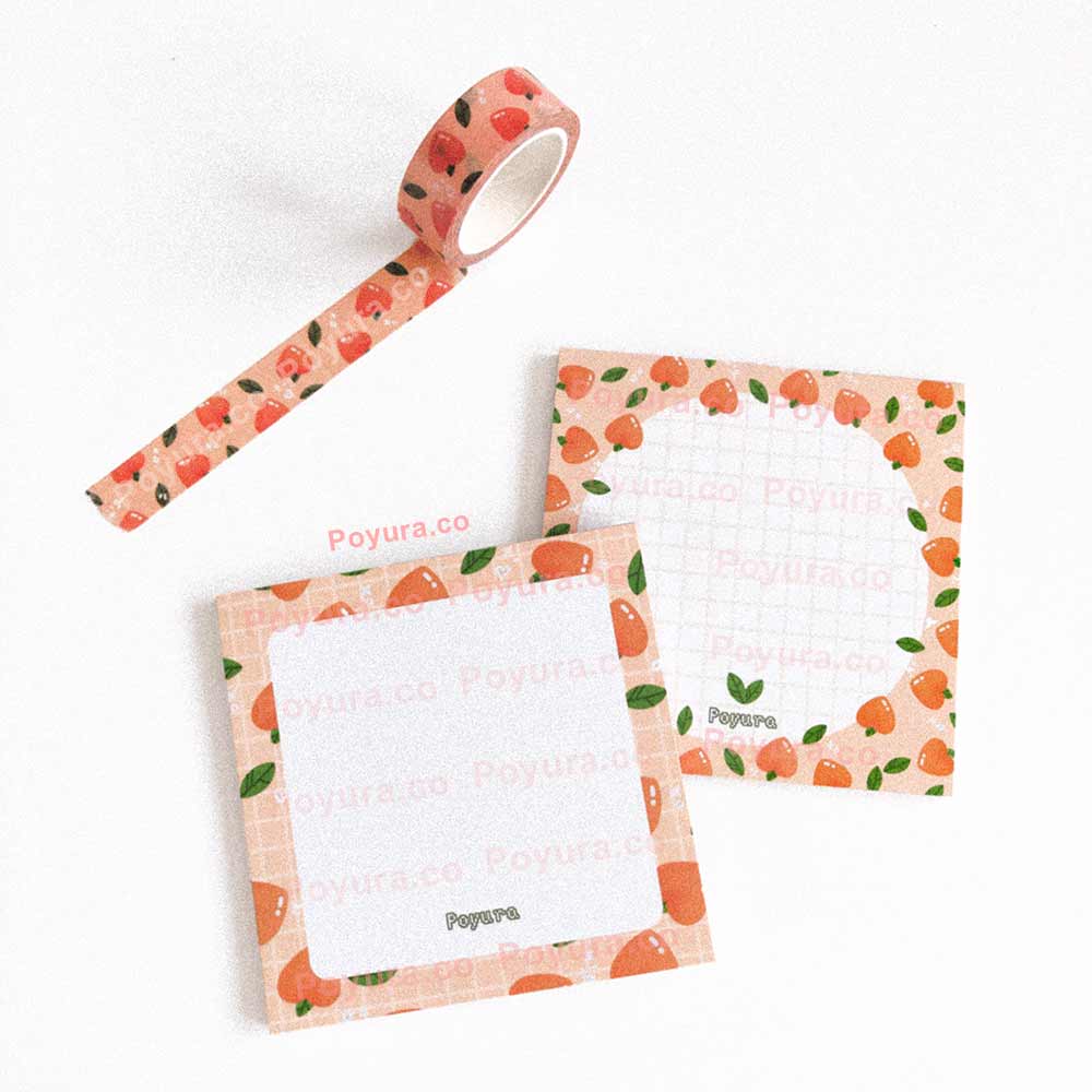 Set with 2 peach memo pads with matching washi tape