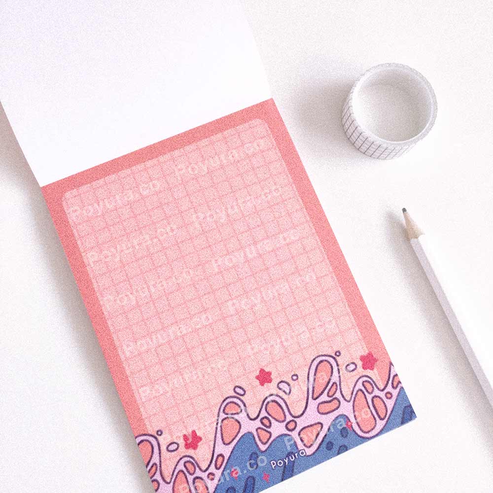 Pink_beach waves with stars memo notepad grid