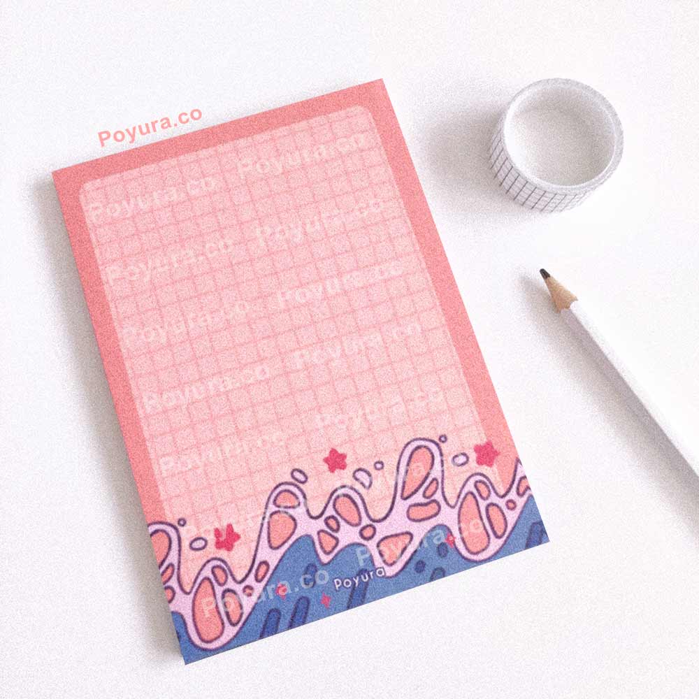 Pink beach waves with stars memo notepad grid