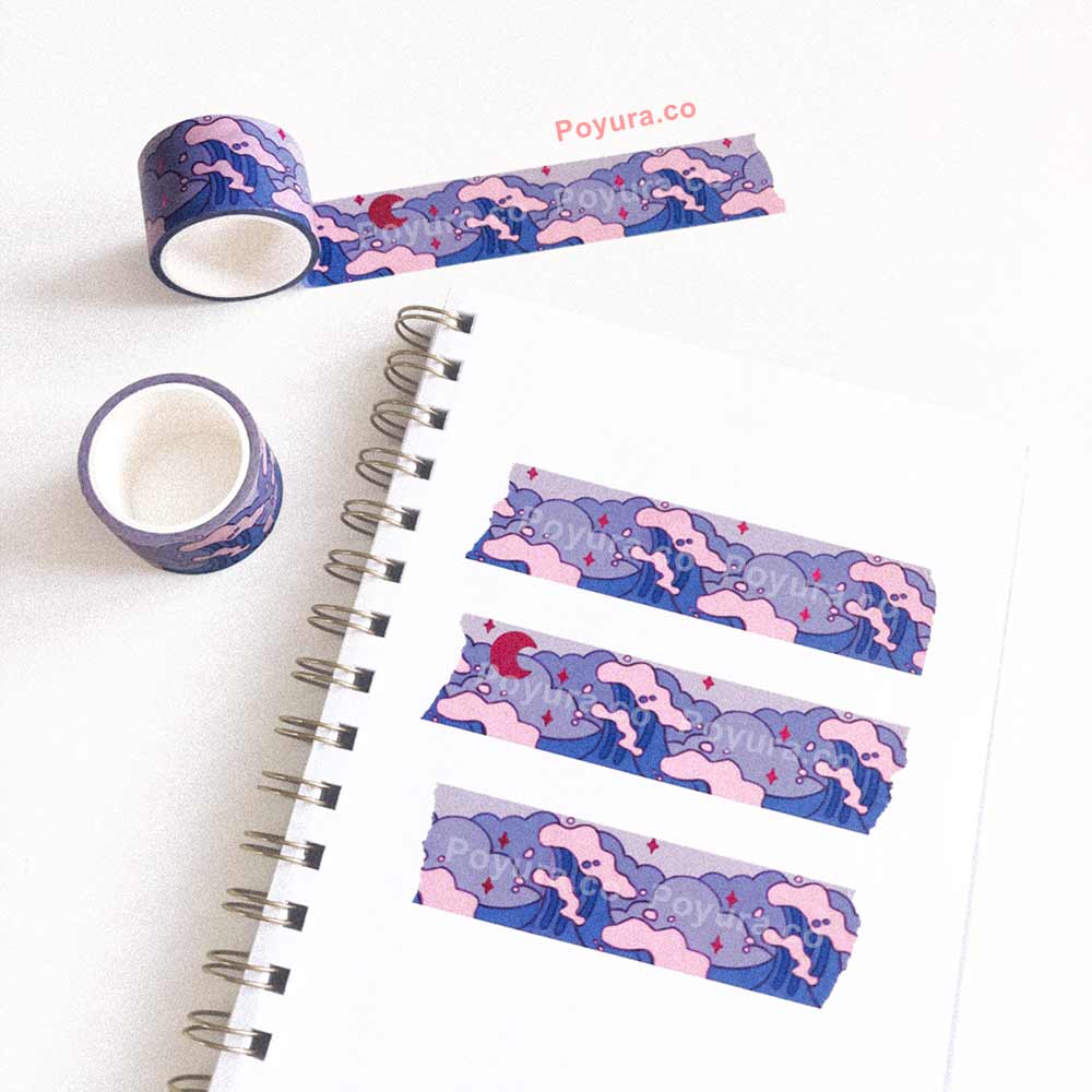 Purple ocean waves washi tape with pink foil