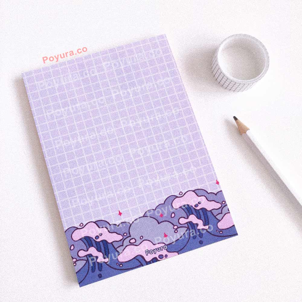 Purple sea waves memo notepad with grid