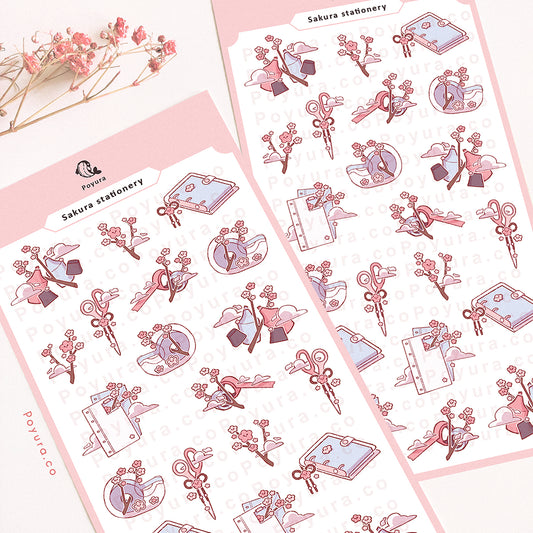 Sticker sheet of cute pink cherry blossom stationery