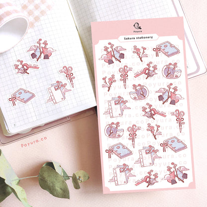 Sticker sheet of cute pink cherry blossom stationery