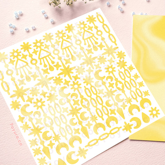 Borderless sticker with chain and sparkle cutouts in different yellow tints