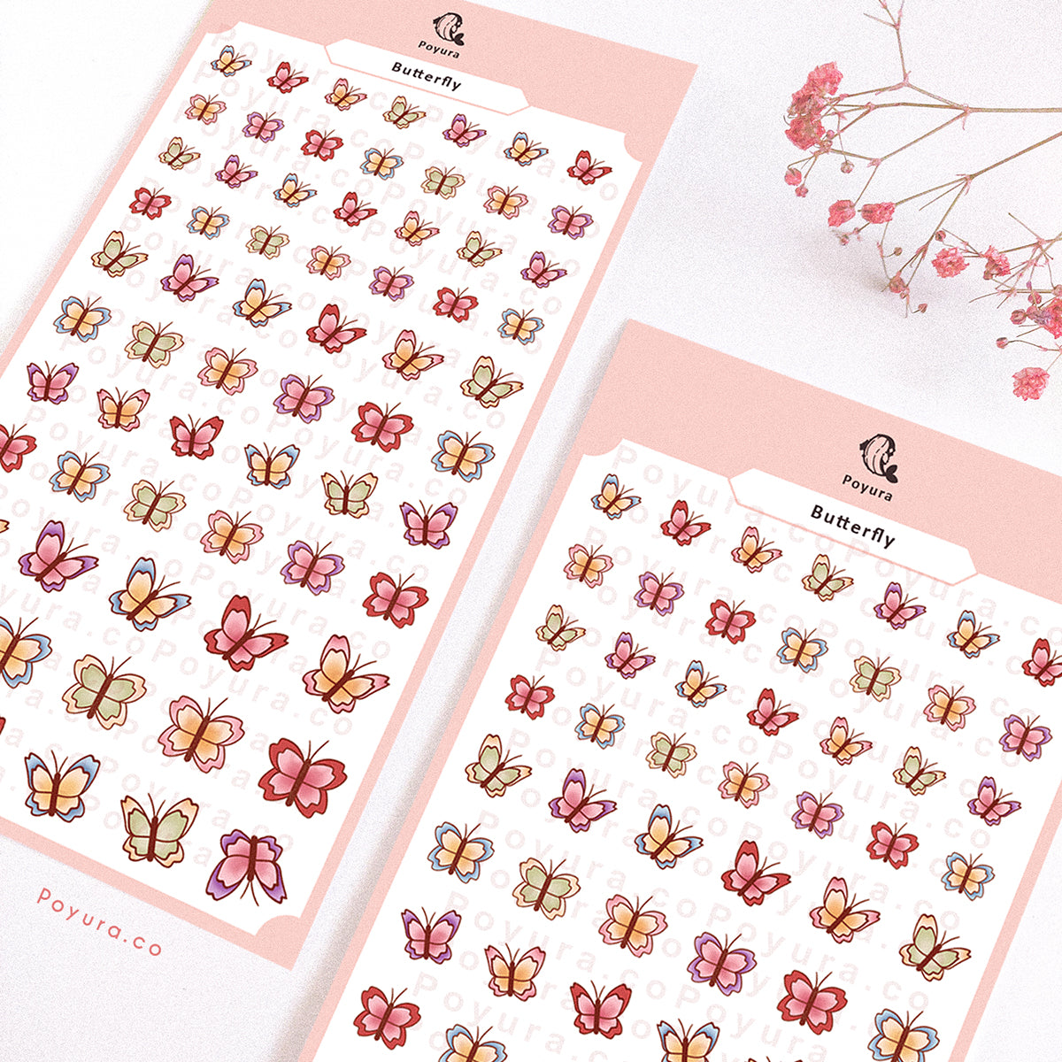 Sticker sheet of cute spring butterfly in different colors