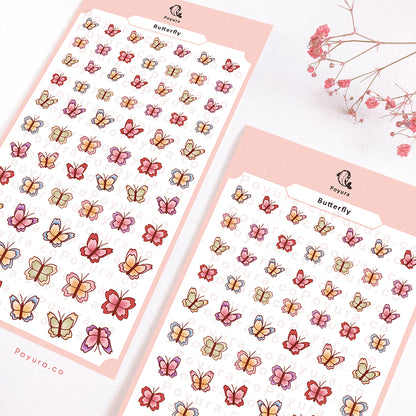 Sticker sheet of cute spring butterfly in different colors