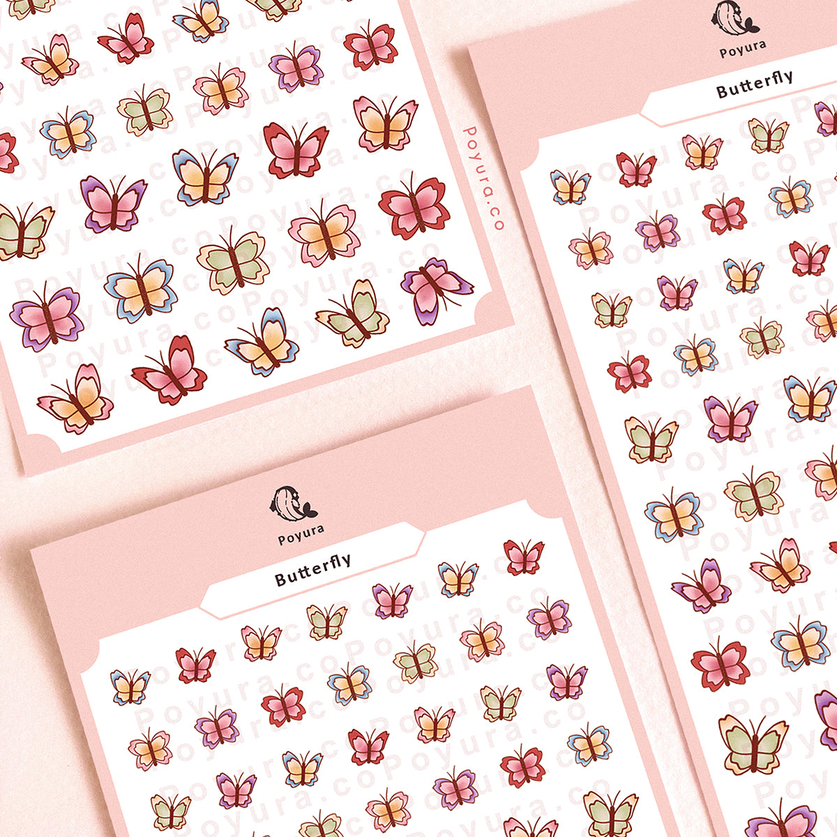 Sticker sheet of cute spring butterfly in different colors