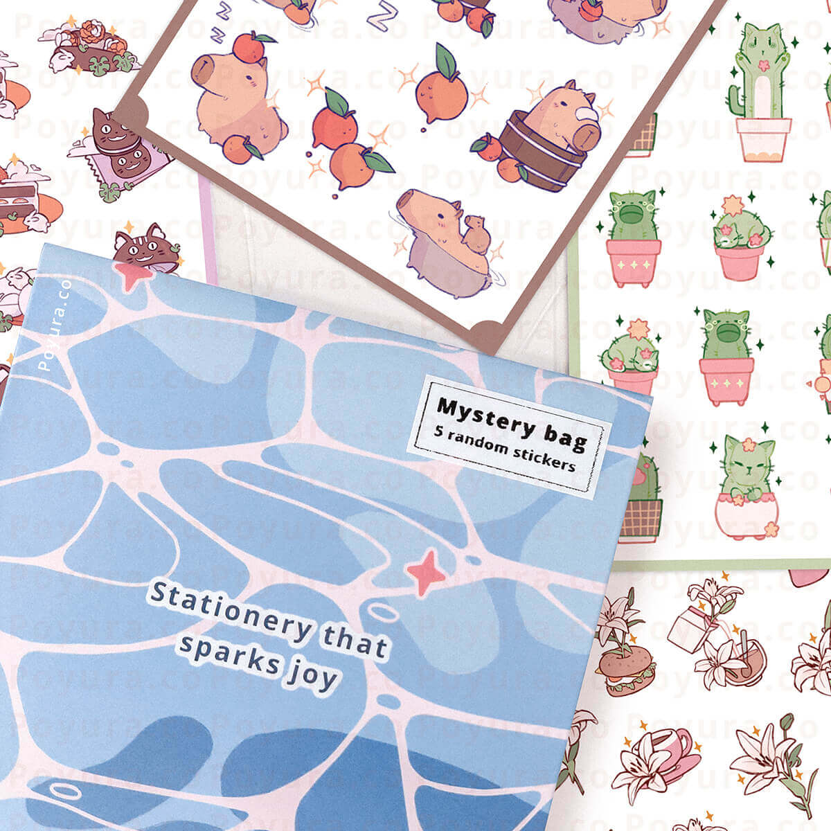 Mystery bag of random stickers with an ocean-patterned packaging.