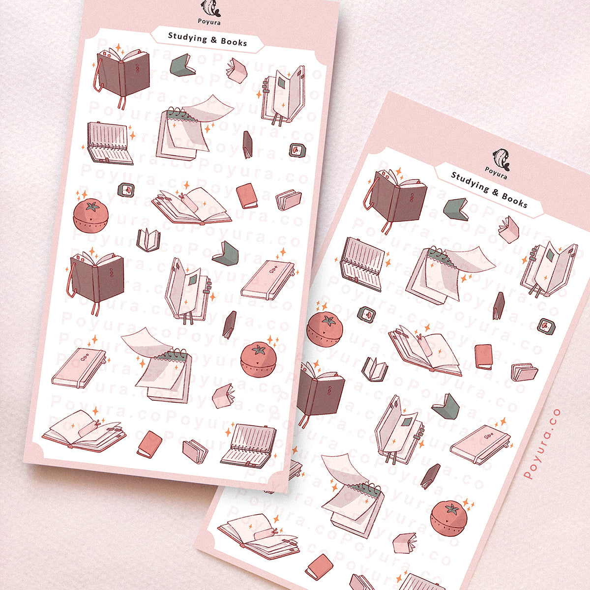 Sticker sheet of cute pastel notebooks and journals