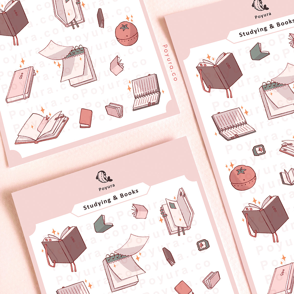 Sticker sheet of cute pastel notebooks and journals