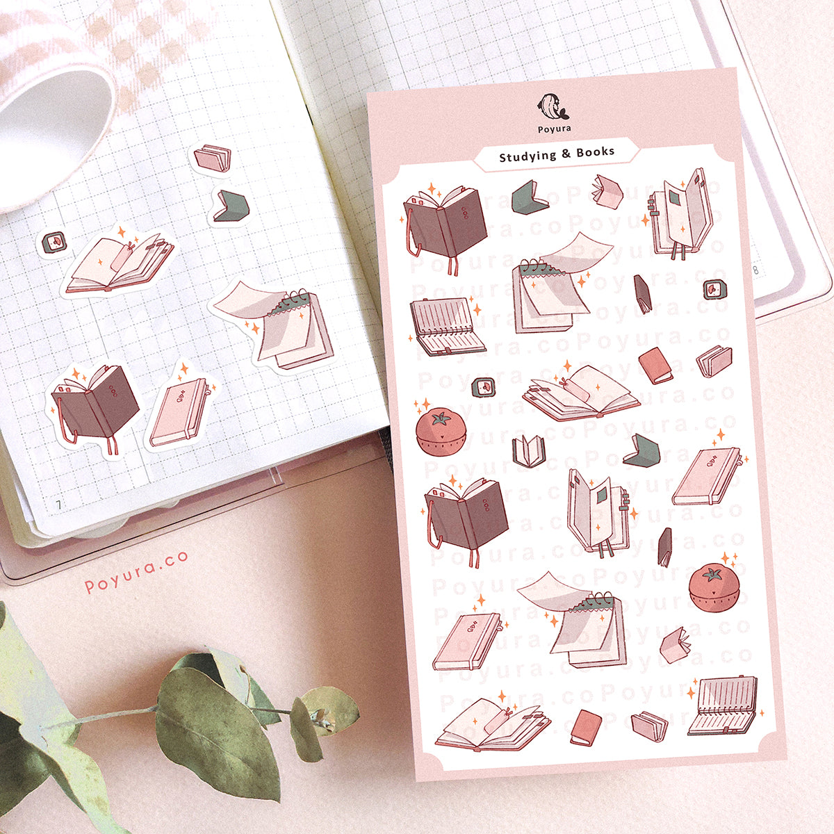 Stickers of cute pastel notebooks and journals on a journal