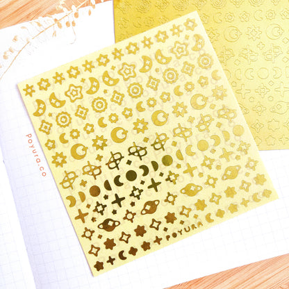 Borderless sticker with the sun and moon cutouts in gold foil