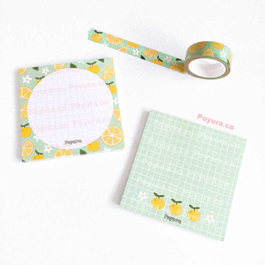 Japan yuzu citrus lemo memo pad washi tape bundle set pack
