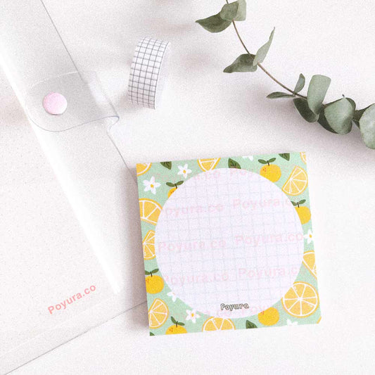 Yuzu citrus memo notepad with white circle and grid